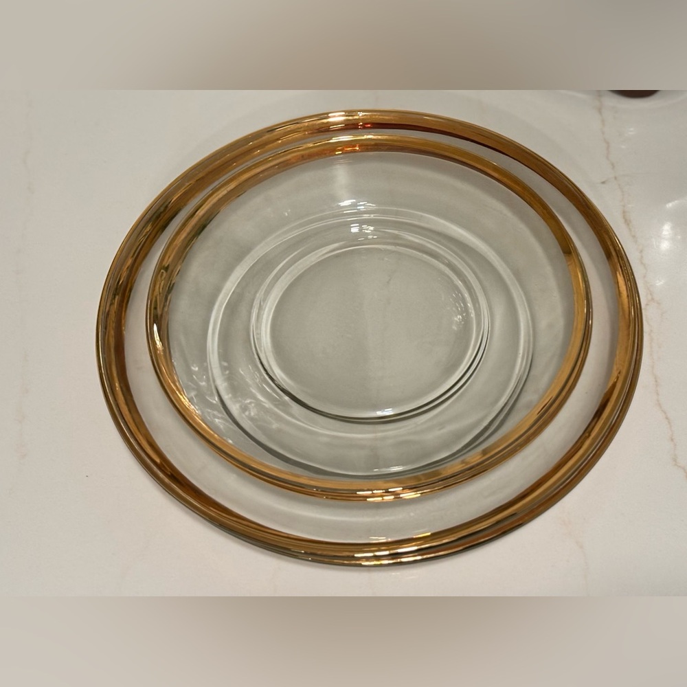 Annieglass-Style Gold Rim Glass Plates Set of 4 Dining Dessert